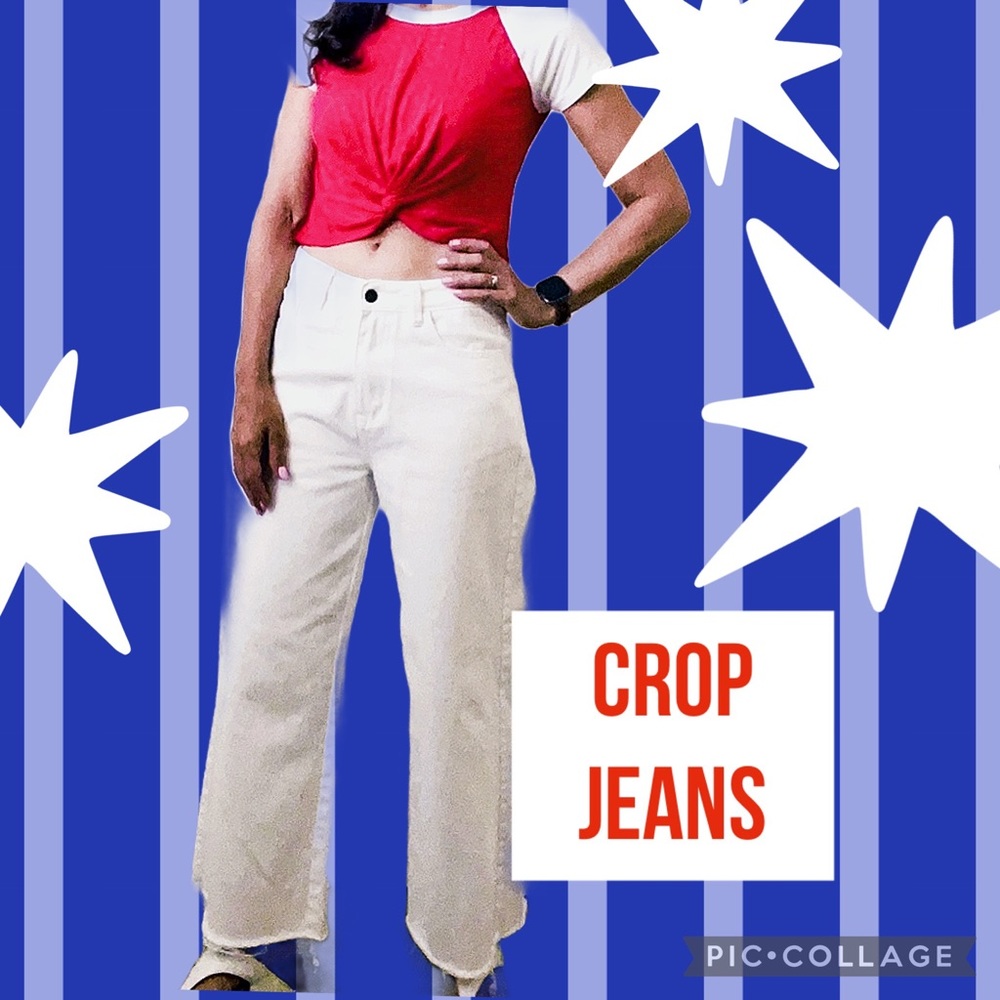 Boutique Unique! Ankle Cropped Wide Leg White Jeans.